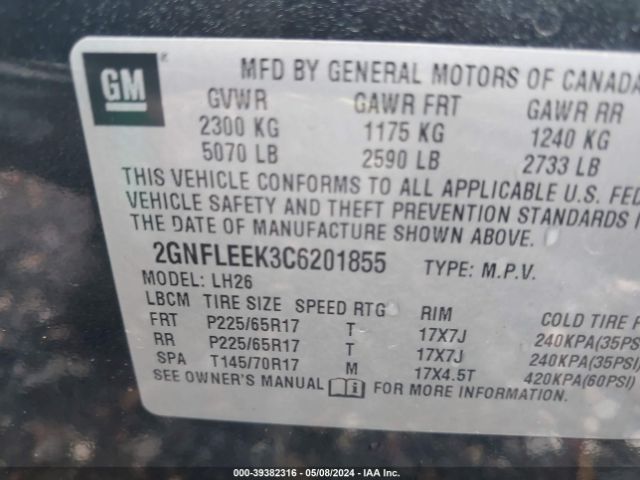 Photo 8 VIN: 2GNFLEEK3C6201855 - CHEVROLET EQUINOX 