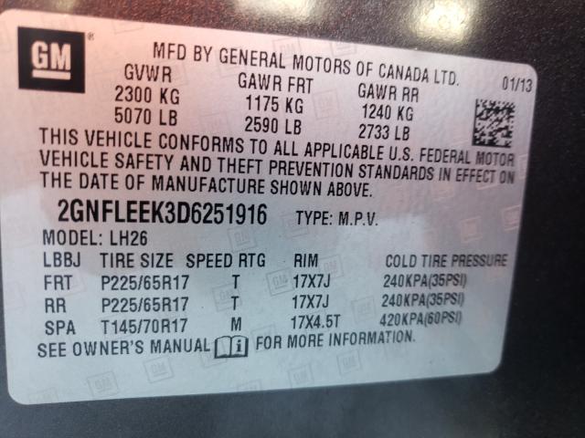 Photo 9 VIN: 2GNFLEEK3D6251916 - CHEVROLET EQUINOX LT 