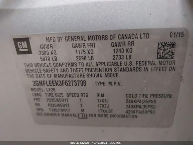 Photo 8 VIN: 2GNFLEEK3F6273708 - CHEVROLET EQUINOX 