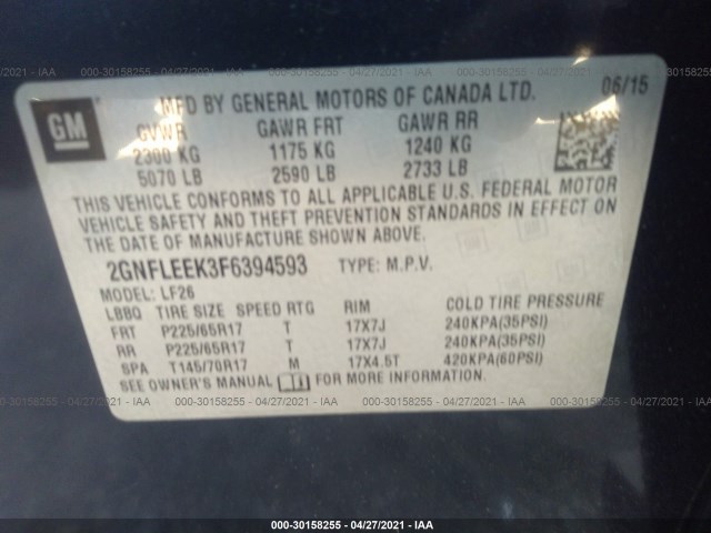 Photo 8 VIN: 2GNFLEEK3F6394593 - CHEVROLET EQUINOX 