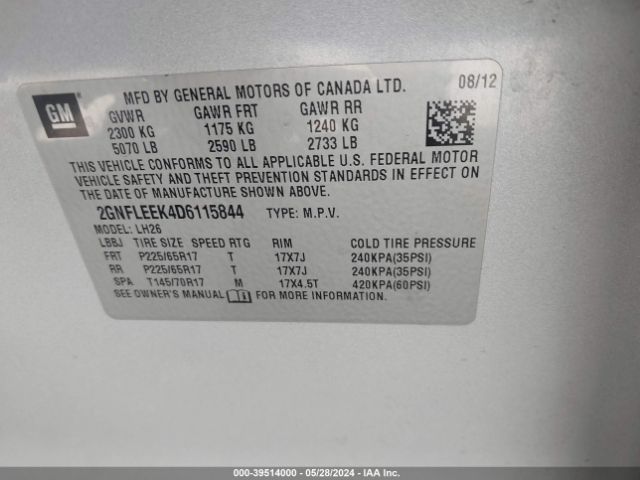 Photo 8 VIN: 2GNFLEEK4D6115844 - CHEVROLET EQUINOX 