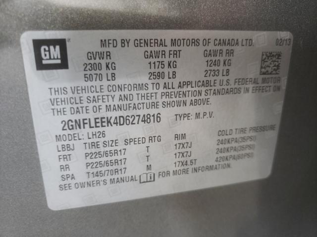 Photo 9 VIN: 2GNFLEEK4D6274816 - CHEVROLET EQUINOX LT 