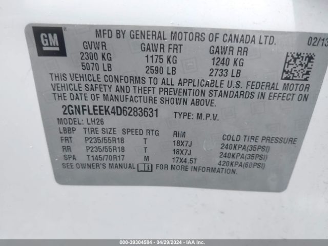 Photo 8 VIN: 2GNFLEEK4D6283631 - CHEVROLET EQUINOX 