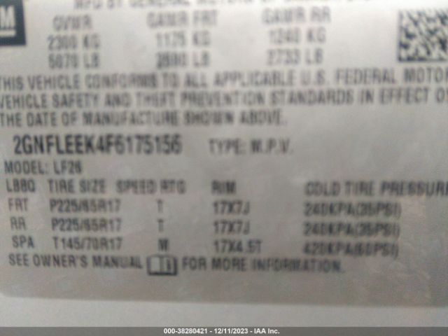 Photo 8 VIN: 2GNFLEEK4F6175156 - CHEVROLET EQUINOX 