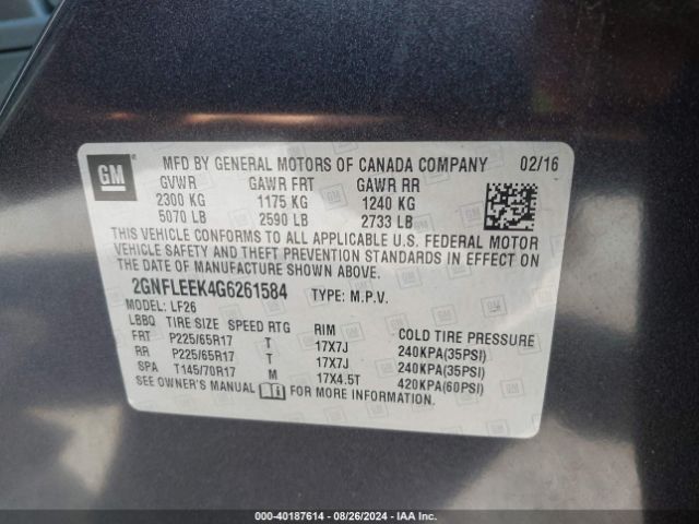 Photo 8 VIN: 2GNFLEEK4G6261584 - CHEVROLET EQUINOX 