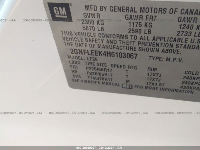 Photo 8 VIN: 2GNFLEEK4H6103067 - CHEVROLET EQUINOX 