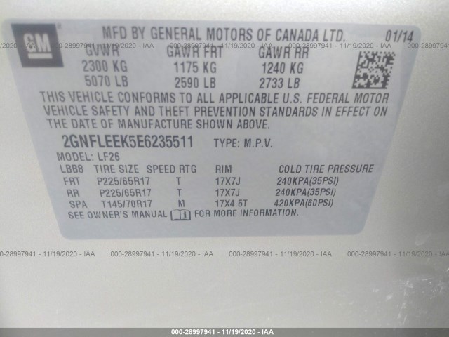 Photo 8 VIN: 2GNFLEEK5E6235511 - CHEVROLET EQUINOX 