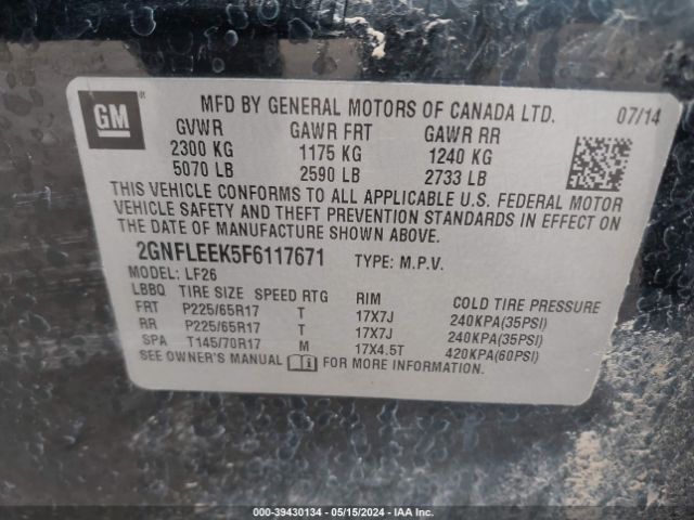 Photo 8 VIN: 2GNFLEEK5F6117671 - CHEVROLET EQUINOX 