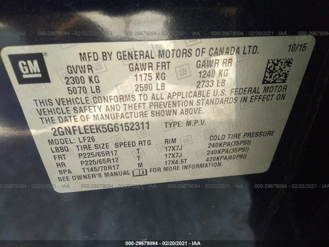 Photo 8 VIN: 2GNFLEEK5G6152311 - CHEVROLET EQUINOX 