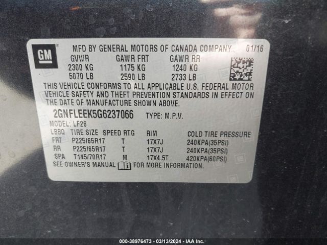 Photo 8 VIN: 2GNFLEEK5G6237066 - CHEVROLET EQUINOX 