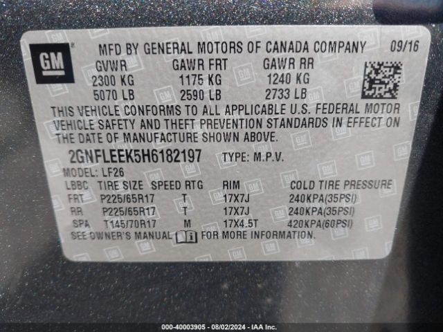 Photo 8 VIN: 2GNFLEEK5H6182197 - CHEVROLET EQUINOX 