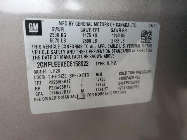 Photo 12 VIN: 2GNFLEEK6C6158922 - CHEVROLET EQUINOX LT 