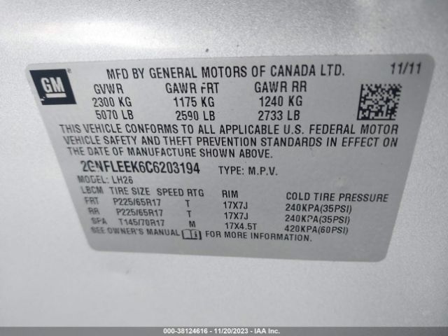 Photo 8 VIN: 2GNFLEEK6C6203194 - CHEVROLET EQUINOX 