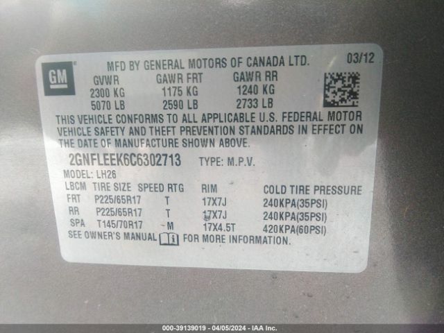 Photo 8 VIN: 2GNFLEEK6C6302713 - CHEVROLET EQUINOX 