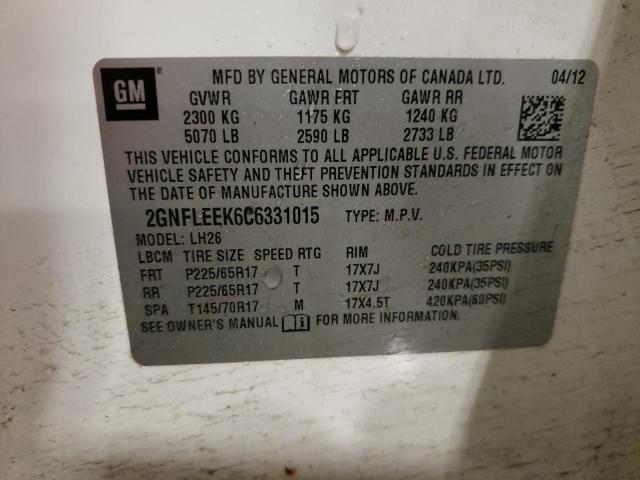 Photo 12 VIN: 2GNFLEEK6C6331015 - CHEVROLET EQUINOX 