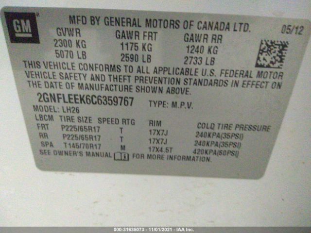 Photo 8 VIN: 2GNFLEEK6C6359767 - CHEVROLET EQUINOX 