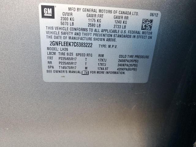 Photo 12 VIN: 2GNFLEEK7C6383222 - CHEVROLET EQUINOX LT 