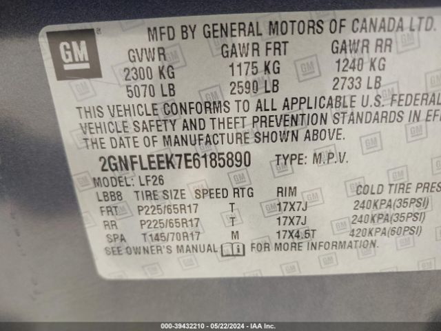 Photo 8 VIN: 2GNFLEEK7E6185890 - CHEVROLET EQUINOX 