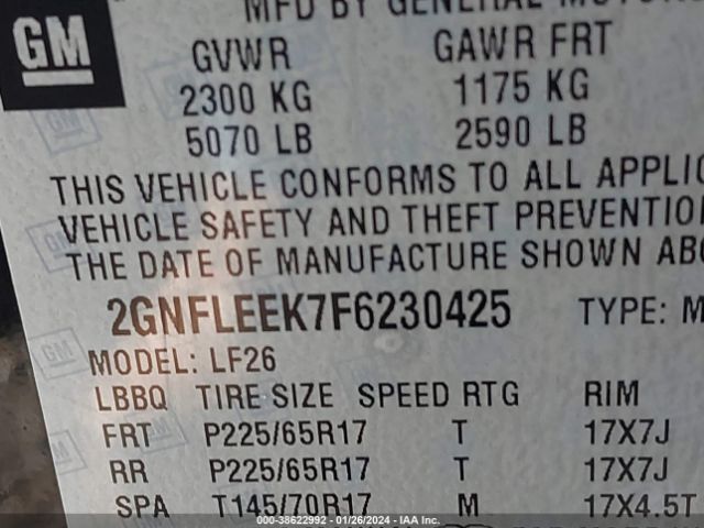 Photo 8 VIN: 2GNFLEEK7F6230425 - CHEVROLET EQUINOX 