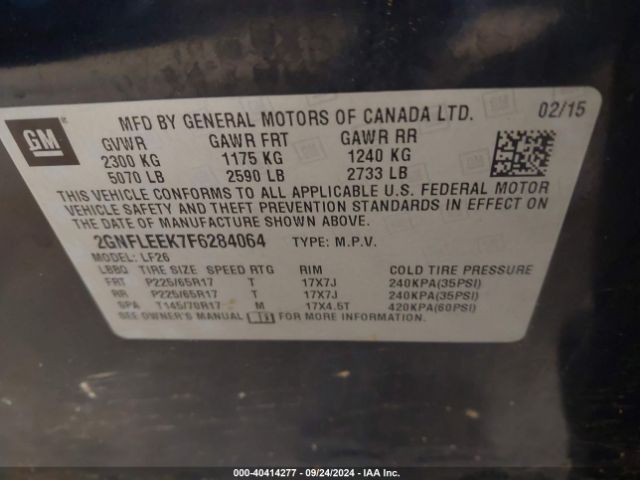 Photo 8 VIN: 2GNFLEEK7F6284064 - CHEVROLET EQUINOX 