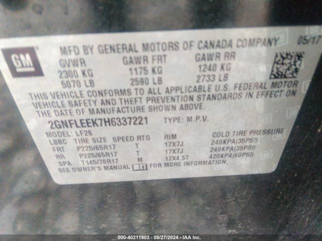 Photo 8 VIN: 2GNFLEEK7H6337221 - CHEVROLET EQUINOX 