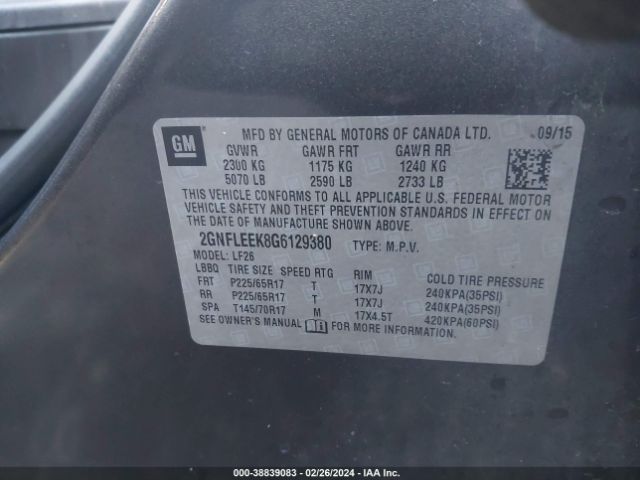 Photo 8 VIN: 2GNFLEEK8G6129380 - CHEVROLET EQUINOX 