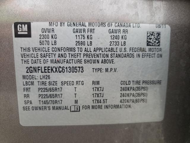 Photo 9 VIN: 2GNFLEEKXC6130573 - CHEVROLET EQUINOX LT 