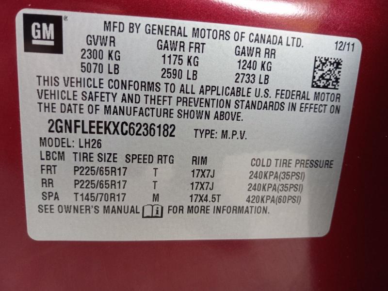 Photo 9 VIN: 2GNFLEEKXC6236182 - CHEVROLET EQUINOX LT 