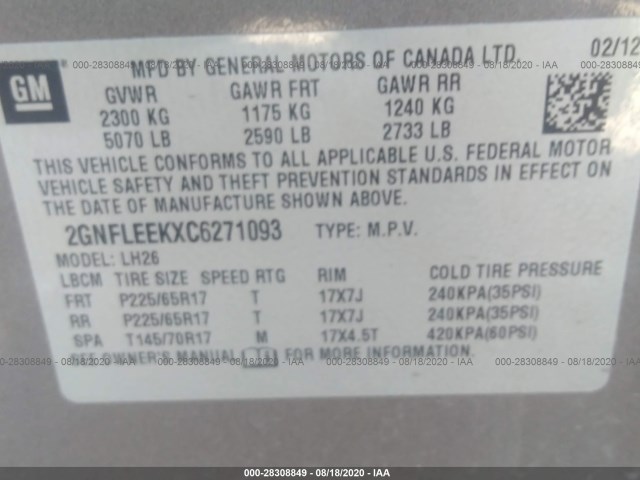 Photo 8 VIN: 2GNFLEEKXC6271093 - CHEVROLET EQUINOX 