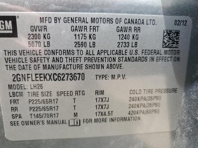 Photo 11 VIN: 2GNFLEEKXC6273670 - CHEVROLET EQUINOX LT 