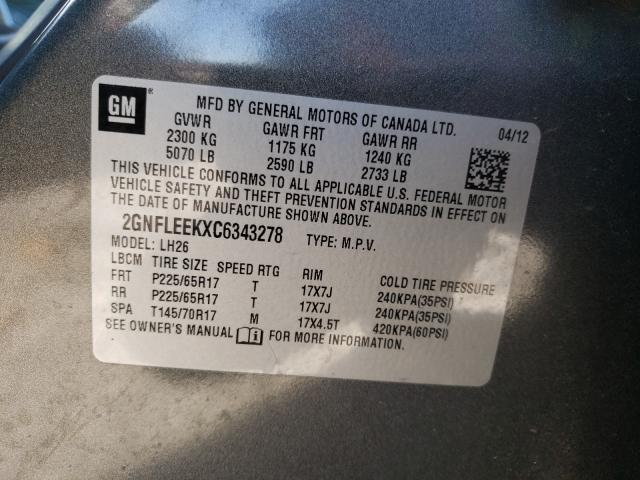 Photo 9 VIN: 2GNFLEEKXC6343278 - CHEVROLET EQUINOX LT 