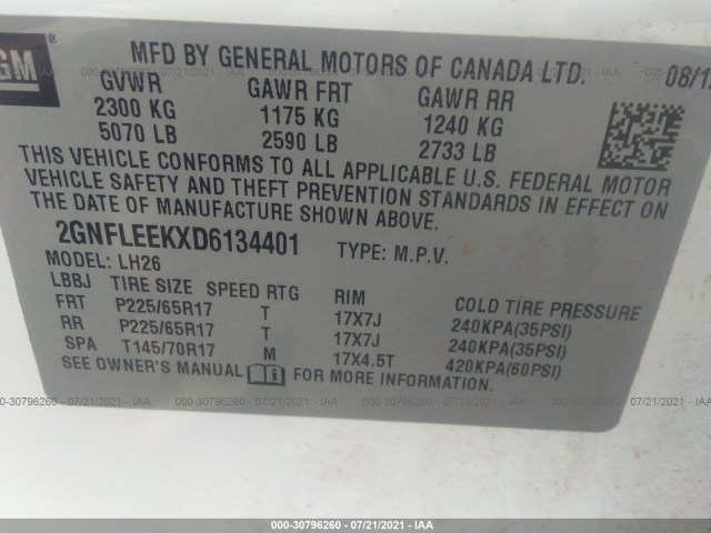 Photo 8 VIN: 2GNFLEEKXD6134401 - CHEVROLET EQUINOX 