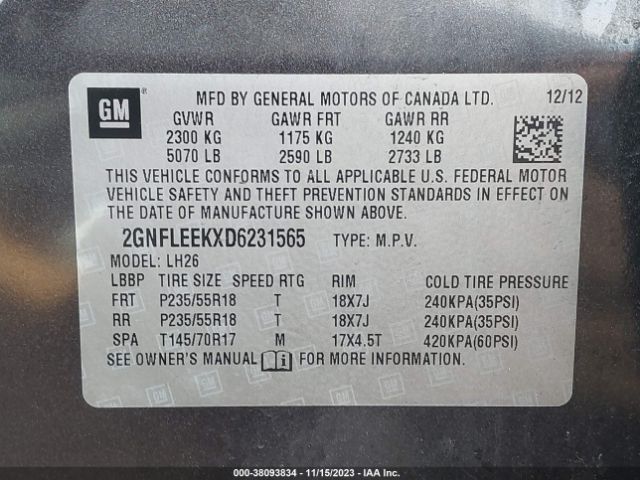 Photo 8 VIN: 2GNFLEEKXD6231565 - CHEVROLET EQUINOX 