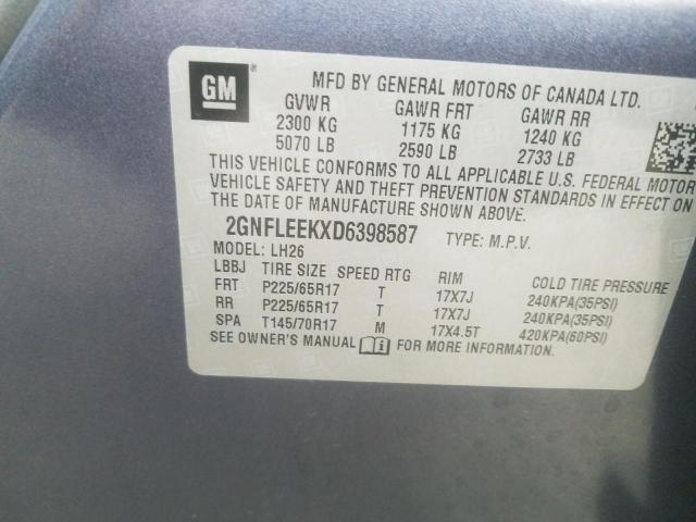 Photo 9 VIN: 2GNFLEEKXD6398587 - CHEVROLET EQUINOX LT 