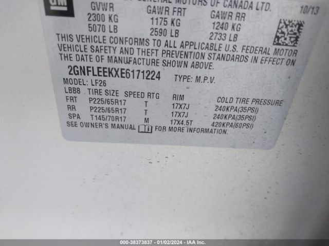 Photo 8 VIN: 2GNFLEEKXE6171224 - CHEVROLET EQUINOX 