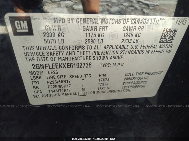 Photo 8 VIN: 2GNFLEEKXE6192736 - CHEVROLET EQUINOX 