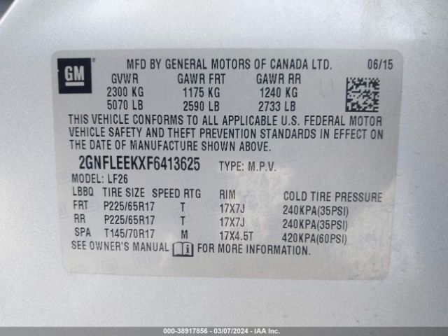 Photo 8 VIN: 2GNFLEEKXF6413625 - CHEVROLET EQUINOX 