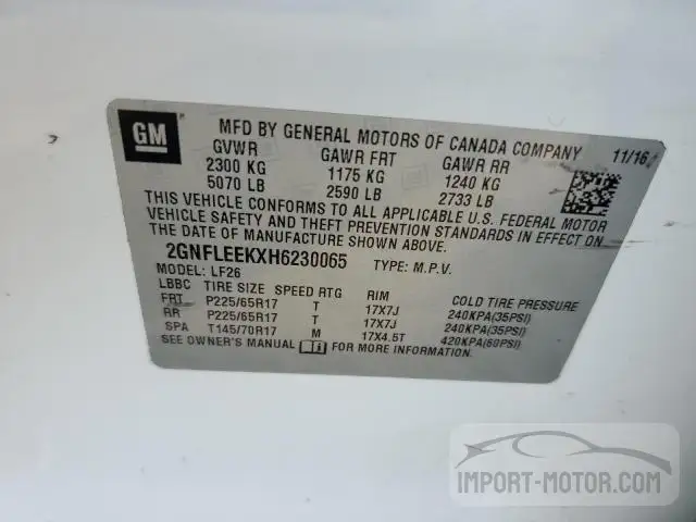 Photo 11 VIN: 2GNFLEEKXH6230065 - CHEVROLET EQUINOX 