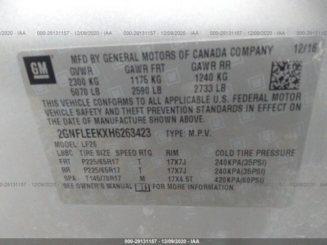 Photo 8 VIN: 2GNFLEEKXH6263423 - CHEVROLET EQUINOX 