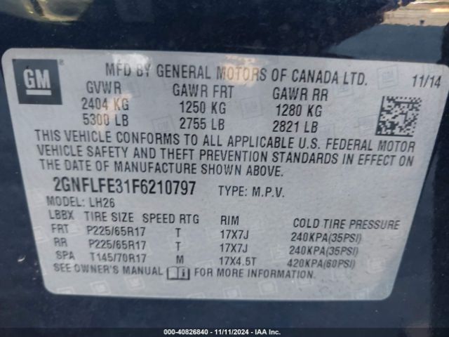 Photo 8 VIN: 2GNFLFE31F6210797 - CHEVROLET EQUINOX 