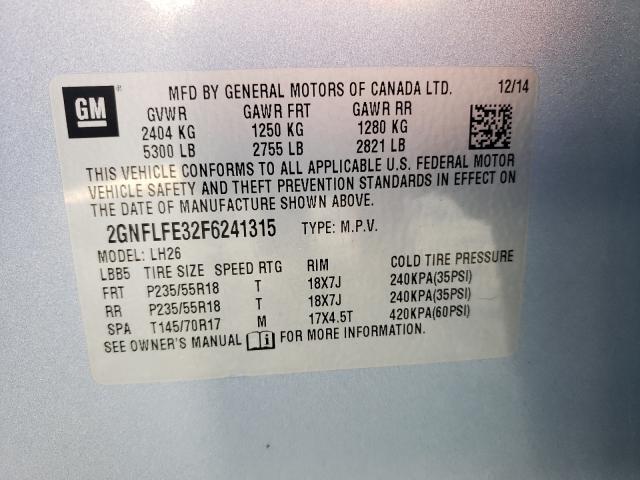 Photo 9 VIN: 2GNFLFE32F6241315 - CHEVROLET EQUINOX LT 