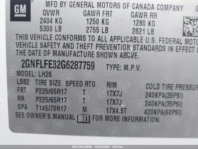 Photo 8 VIN: 2GNFLFE32G6287759 - CHEVROLET EQUINOX 