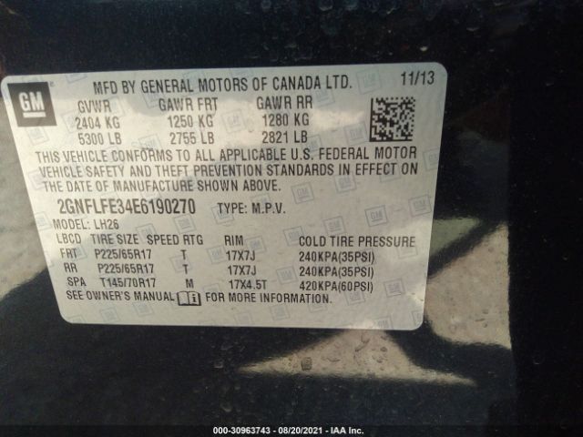 Photo 8 VIN: 2GNFLFE34E6190270 - CHEVROLET EQUINOX 