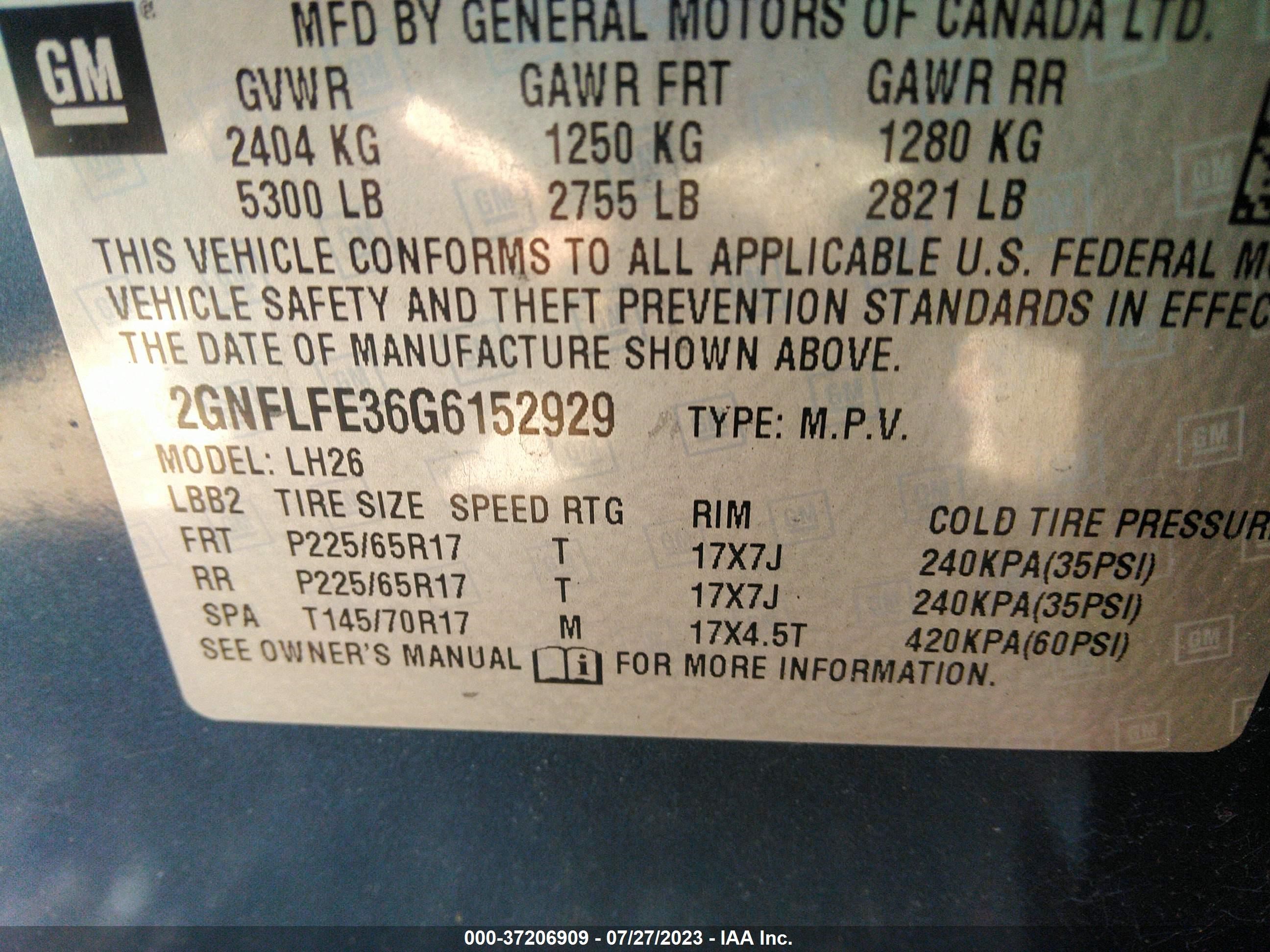 Photo 8 VIN: 2GNFLFE36G6152929 - CHEVROLET EQUINOX 