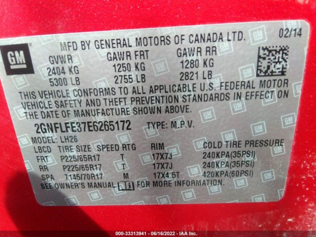 Photo 8 VIN: 2GNFLFE37E6265172 - CHEVROLET EQUINOX 