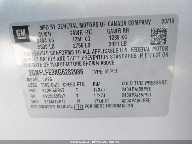 Photo 8 VIN: 2GNFLFE3XG6282986 - CHEVROLET EQUINOX 