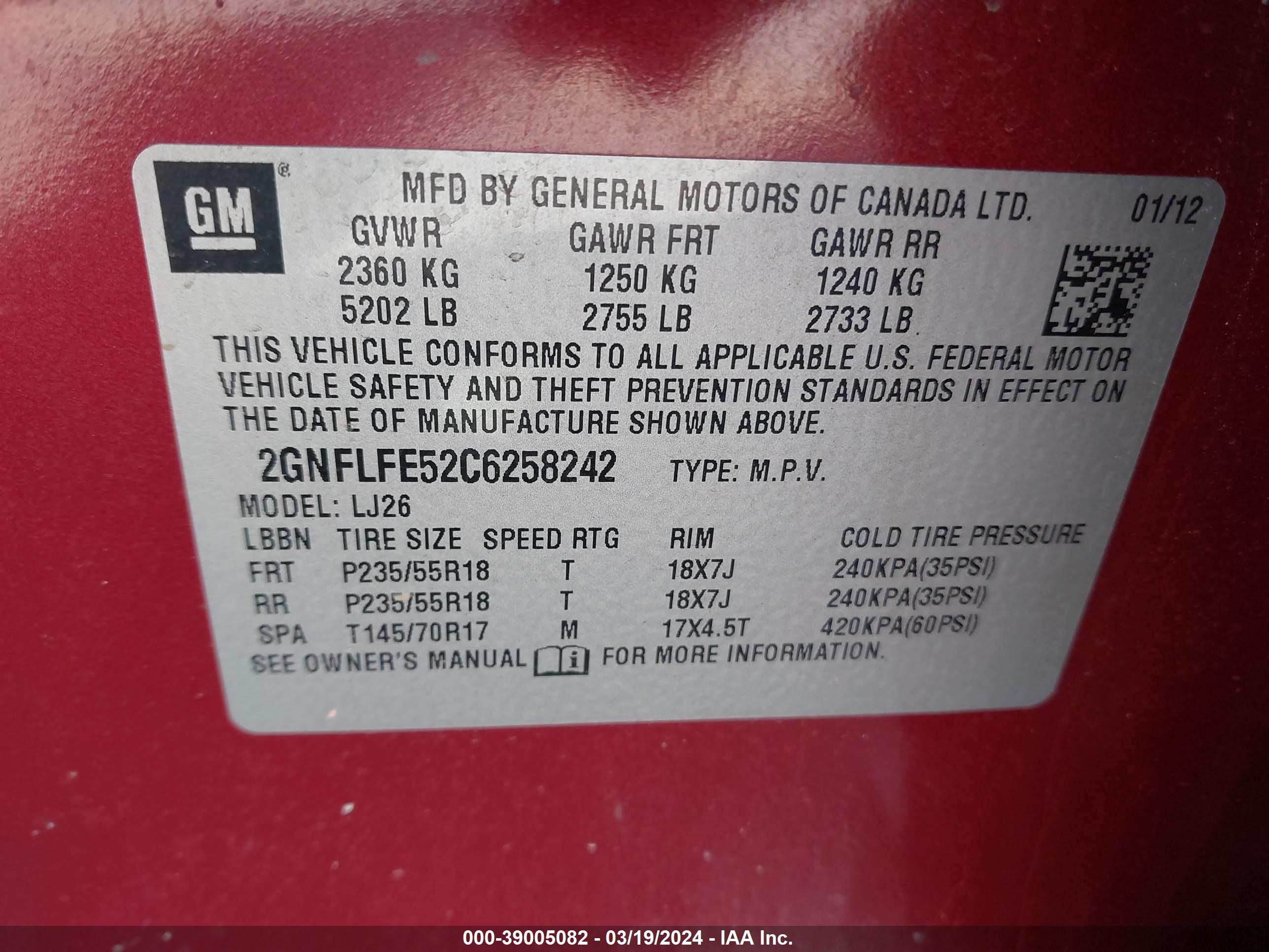 Photo 9 VIN: 2GNFLFE52C6258242 - CHEVROLET EQUINOX 