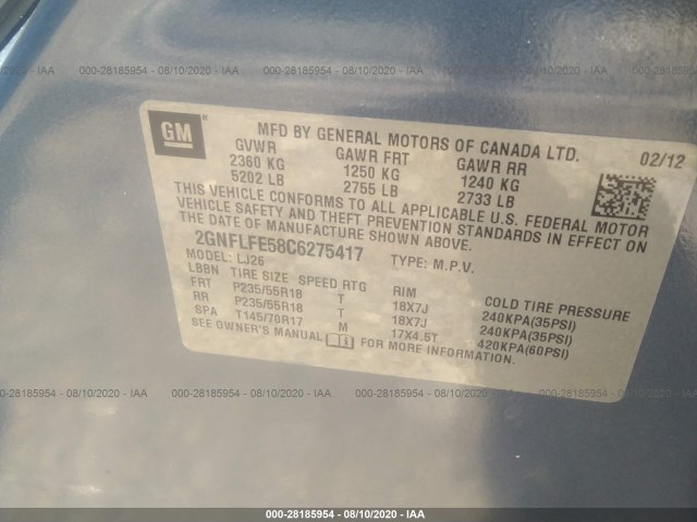 Photo 8 VIN: 2GNFLFE58C6275417 - CHEVROLET EQUINOX 