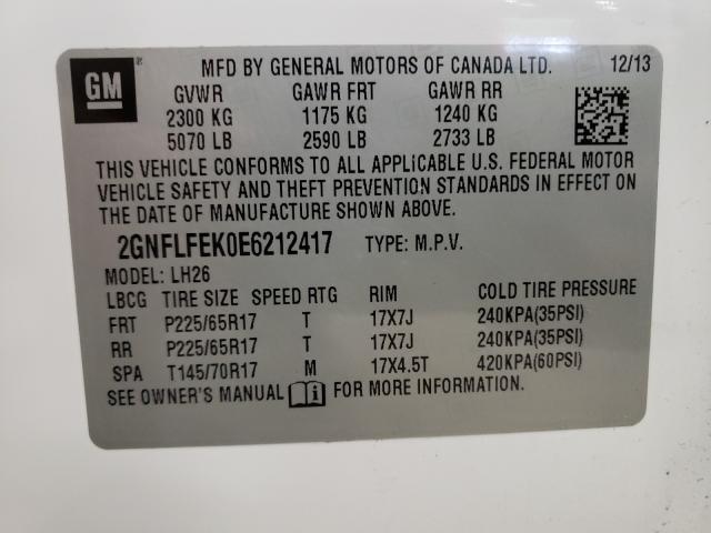 Photo 9 VIN: 2GNFLFEK0E6212417 - CHEVROLET EQUINOX LT 