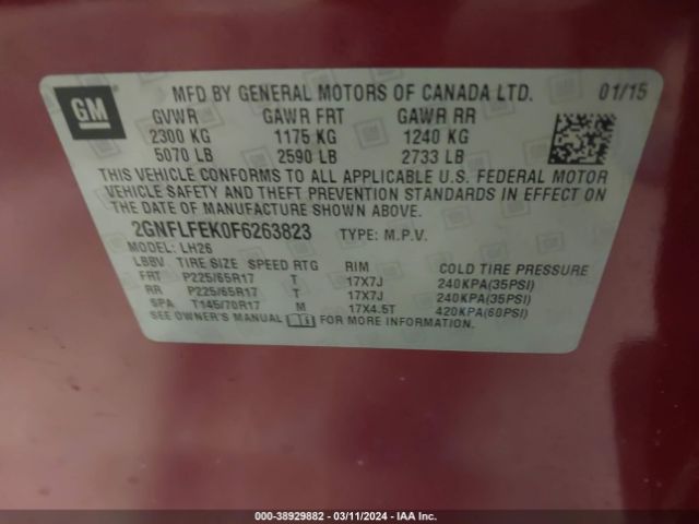 Photo 8 VIN: 2GNFLFEK0F6263823 - CHEVROLET EQUINOX 